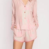 Loose Striped Patchwork Long-Sleeved Shorts Pajama Set