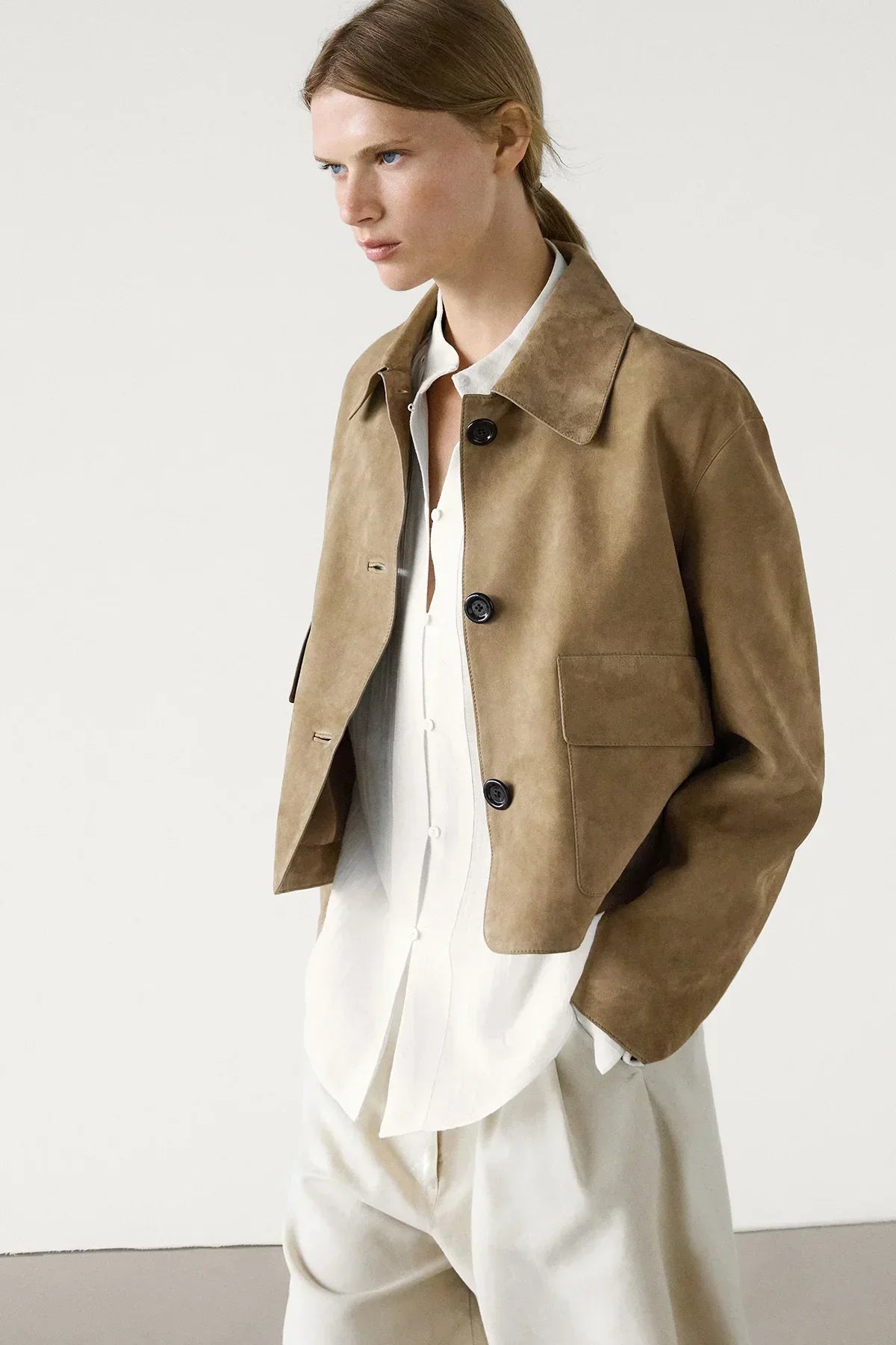 Cracked Suede Leather Jacket with Pocket