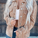 Casual Studded Heavy Duty Corduroy Cropped Jacket