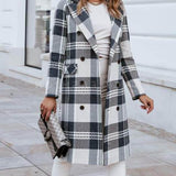 Checked Double-Breasted Pea Coat With Flap
