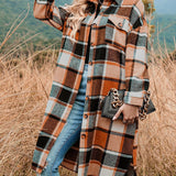 Plaid Flannel Button Long Shirt Coat