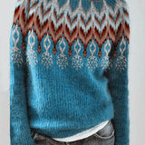 Round Neck Color Block Loose Pullover Sweater
