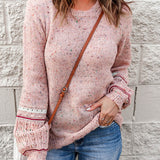 V-Neck Sweater Blush Wool-Cashmere Dots Knit