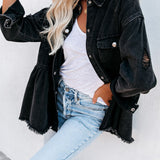 Distressed Denim Button Down Shirt Jacket
