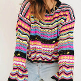 Mid-Color Crew Neck Striped Sweater