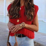 Elegant Pocket Sleeveless Cropped Knit Cardigan
