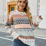 Jacquard Multicolor Patchwork Knit Sweater