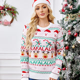Loose-Fit Round Neck Christmas Cartoon Knit Sweater - Pink
