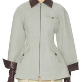 Light Grey Oversized Cropped PU Jacket