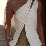Ascent One-Shoulder Button Detail Top