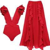 3D Floral Shoulder Embellished Cutout Swimsuit