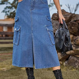 American Style Elastic Waist Denim Skirt
