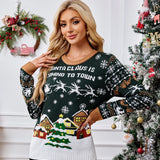 Crewneck Casual Embroidered Knit Sweater – Winter Snow Scene