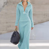 Half-Zip Fleece Casual Maxi Dress