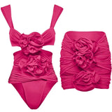 3D Floral Cutout Strappy Swimsuit Set