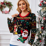 Knit Crewneck Embroidered Sweater – Santa Claus & Musical Notes