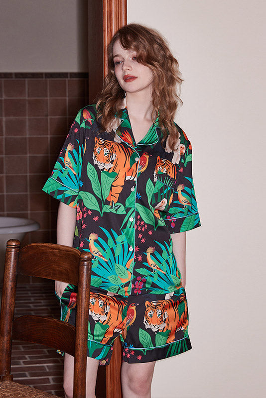 Tiger and Monkey Print Ice-Sleeve Loungewear Set