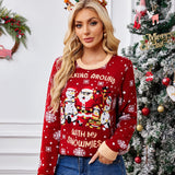 Casual Crewneck Embroidered Sweater – Santa Claus & Penguin