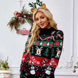 High Neck Christmas Snowman Embroidery Sweater