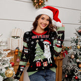 Crewneck Embroidered Knit Sweater – Alpaca & Christmas Tree