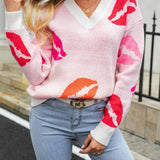 Lips of Love V-Neck Knit Pullover Sweater
