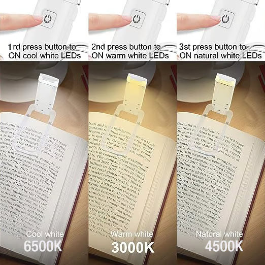 USB Rechargeable Book LED Light with Clip for Reading in Bed
