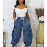 Adjustable Waist Denim Pants