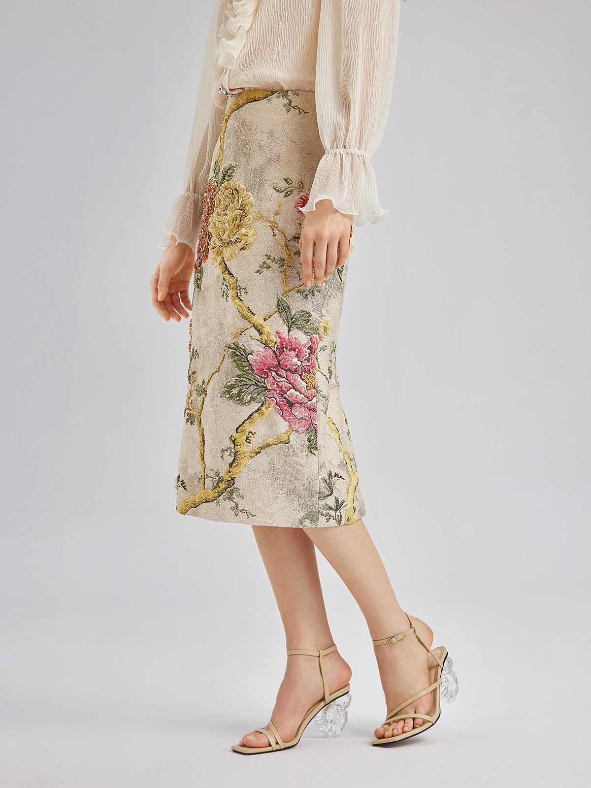 3D Jacquard Hand-Beaded Embellished Skirt