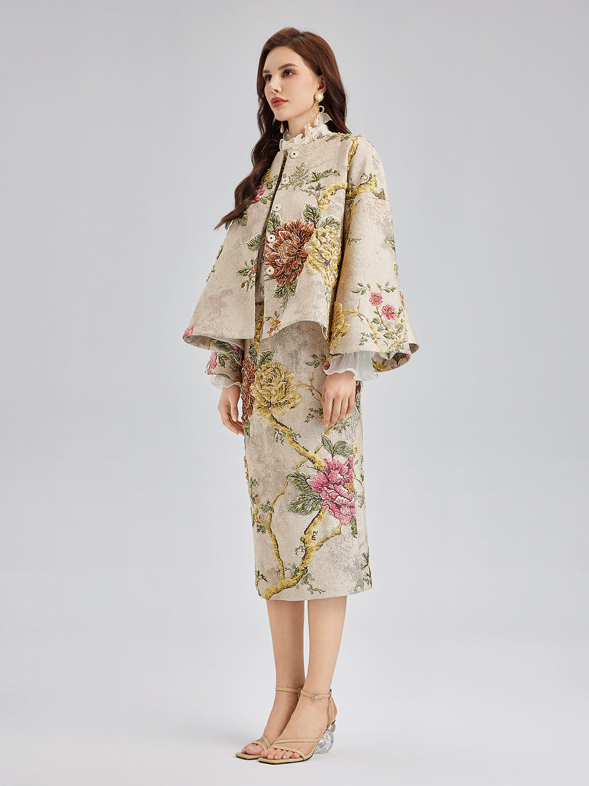 3D Jacquard Hand-Beaded Embellished Skirt