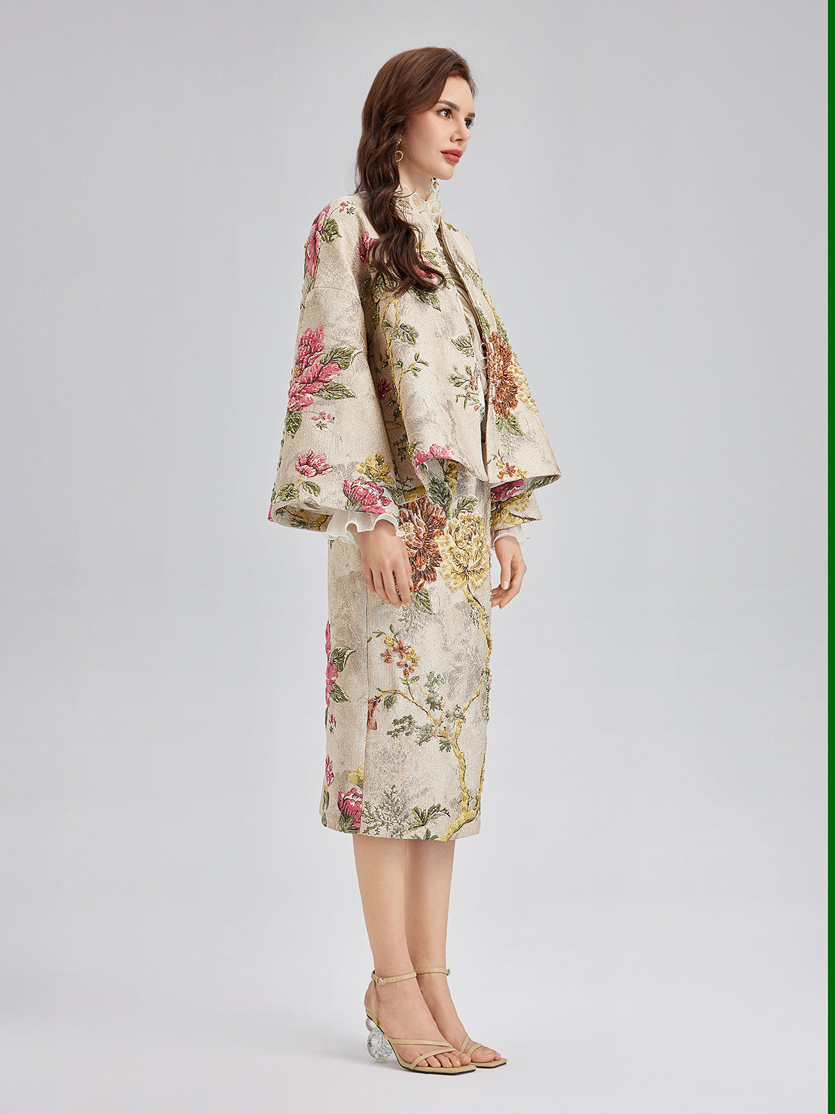 3D Jacquard Hand-Beaded Embellished Skirt