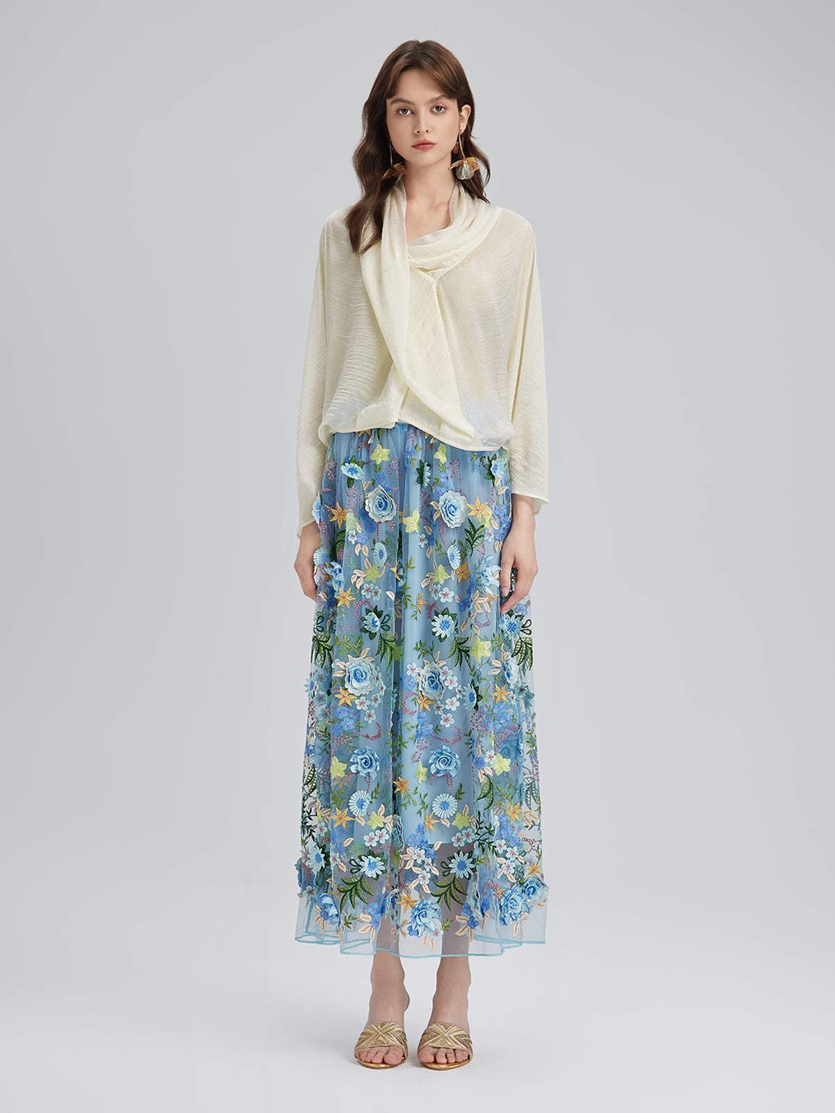3D Floral Embellished Elastic Skirt