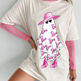 Girly Ghost Oversized Graphic T-Shirt Dress (Vanilla)