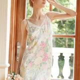 Satin Pink Petite Floral Nightgown