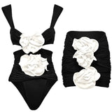 3D Floral Black Swimsuit Set