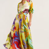 Anna Printed Satin Blouse Set