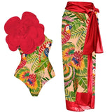 3D Red Floral Embellished One-Piece Swimsuit