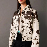 Cow Print Faux Fur Shirt-Style Jacket
