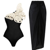 3D Butterfly Decor Black Swimsuit Set
