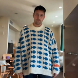 Blue Fish Pattern Knit Sweater