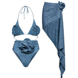 3D Floral Halter Sexy Bikini Set