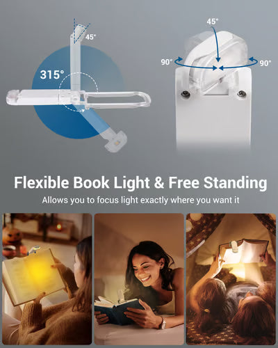 USB Rechargeable Book LED Light with Clip for Reading in Bed