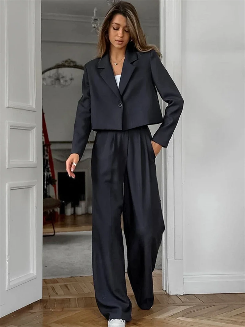 Autumn Winter Solid Office Pants Set