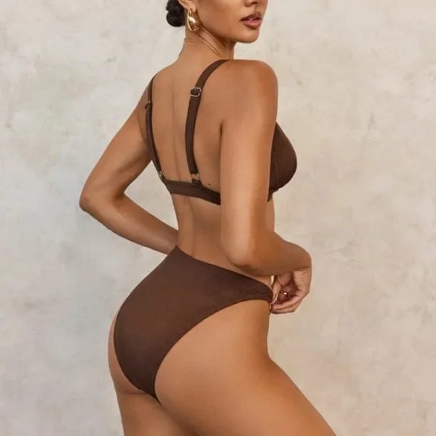 Lexie™ Bikini Set – Brown Elegance with Golden Detail