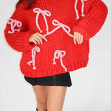 Unique Bow Crew Neck Loose Sweater