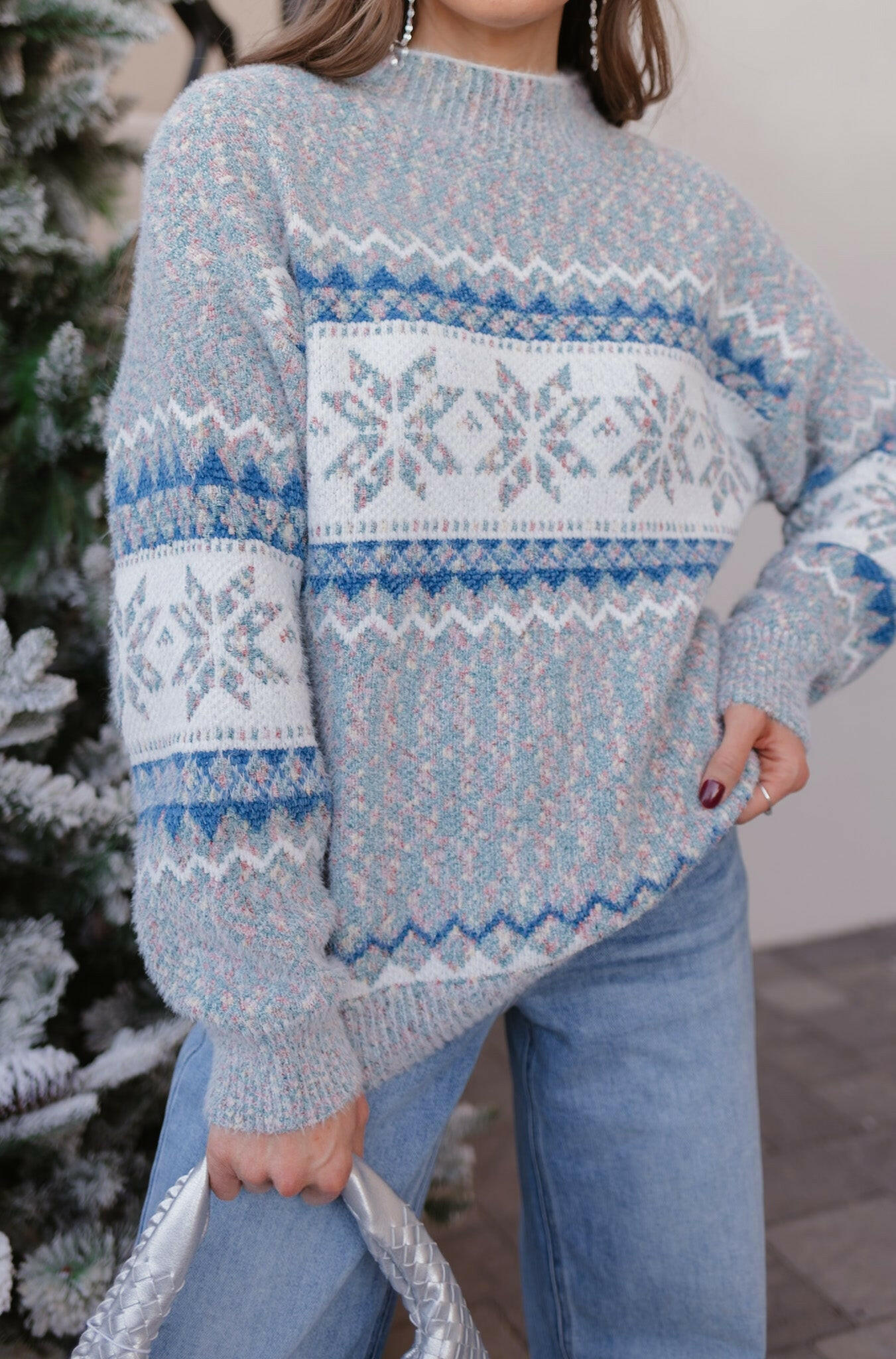 Let It Snow Snowflake Mock Neck Sweater – Cozy Winter Knit