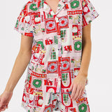 Christmas Print Short Sleeves Cute Cartoon Print Set