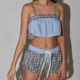 Plaid Suspender Pajama Set
