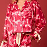 Red Ribbon Plaid Print Bow Tie Pajama Set