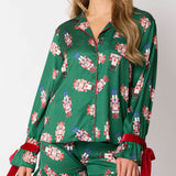 Green Satin Nutcracker Red Bow Pajama Set