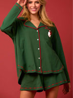 Santa Claus Long Sleeve Shirt Shorts Pajama Set